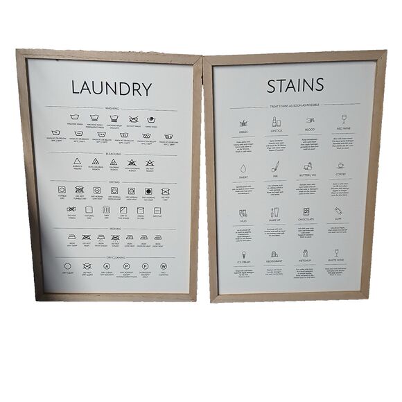 Set of 2 Wood Wall Hanging Signs for Laundry Washing Stain Removal 15.5x10.5 - Picture 1 of 9
